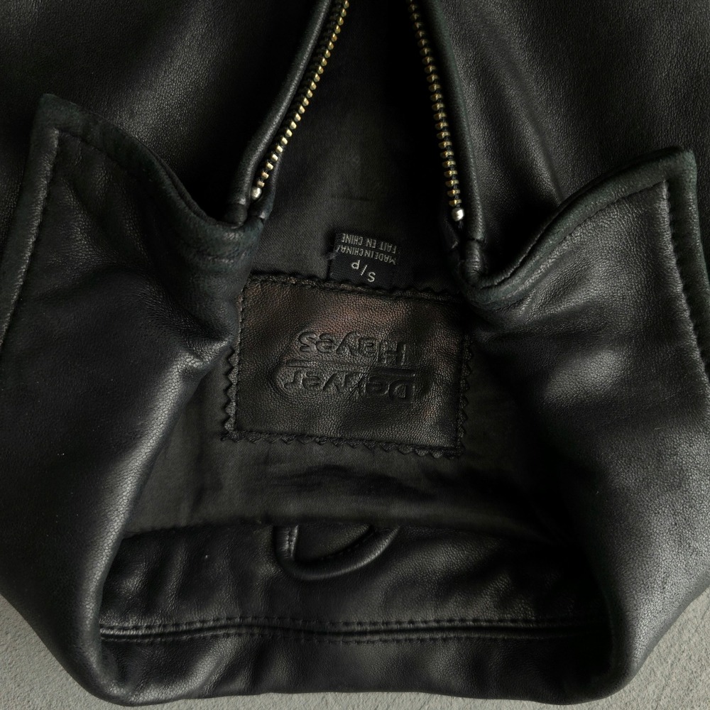 Vintage 90s Leather Jacket Small Black Oversized Denver Hayes - Picture 6 of 16